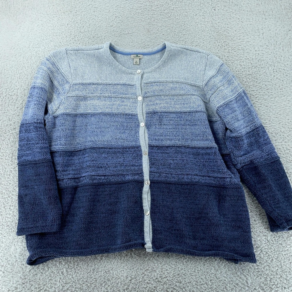 L.L Bean Cardigan Sweater Womens 3X Blue Ombre Textured Knit Button Front Cotton